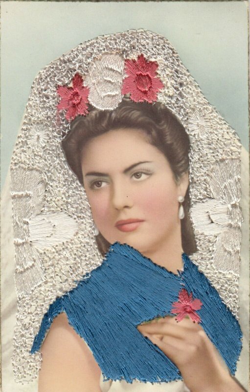 SPAIN, 1930-50s ; Embroidered Female Portrait #2