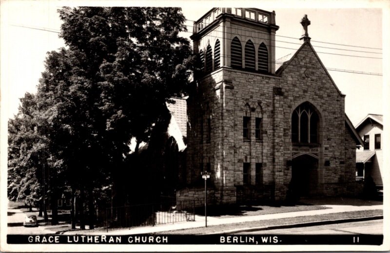 Real Photo Postcard Grace Lutheran Church in Berlin, Wisconsin