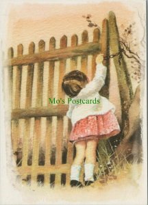 Children Postcard - Young Girl Opening a Gate RR12114