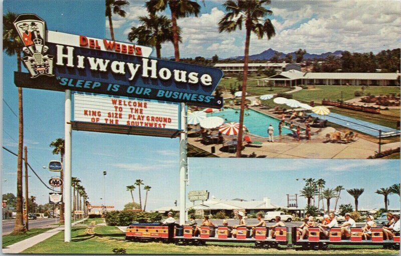 Del Webb's Hiwayhouse Phoenix AZ Train Swimming Pool Unused Postcard G36