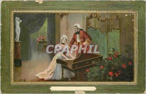 Postcard Old Woman Harpsichord