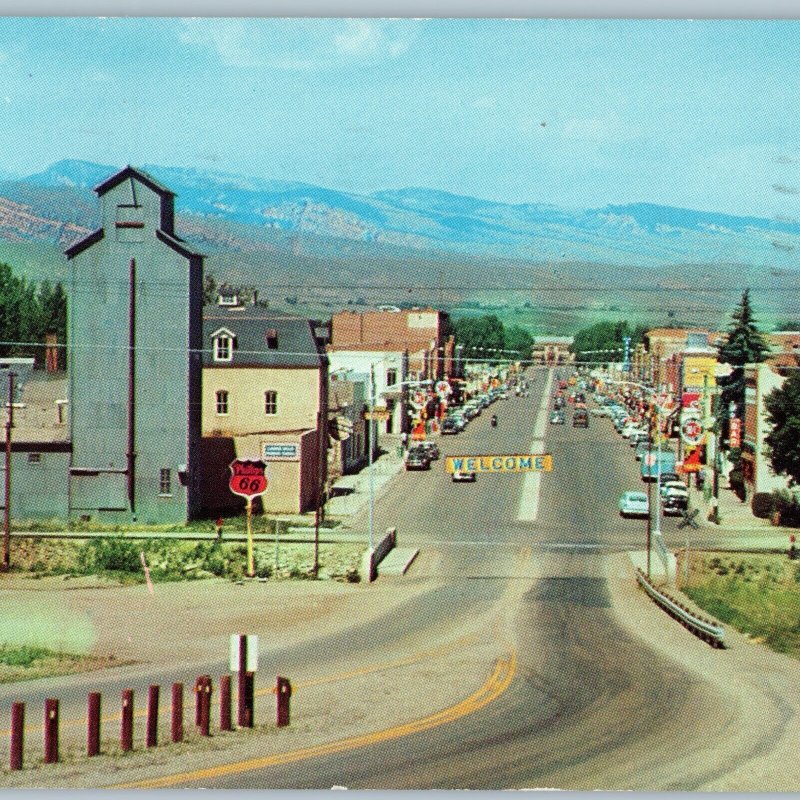 c1960s Lander, WY Panorama Downtown PC Birds Eye Roadside Phillips 66 Sign A190