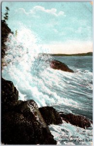 VINTAGE POSTCARD INCOMING SURF AT SYCE'S HEAD CASTINE MAINE (1910s)