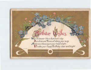 Postcard Birthday Greeting Card with Poem and Flowers Embossed Art Print