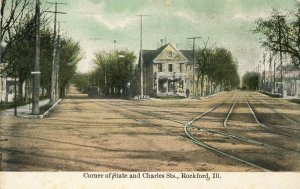 Postcard 1910 View of State and Charles Streets in Rockford, IL.  aa6