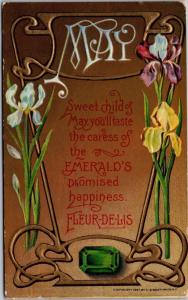 Art Nouveau Style, May Birth Stone Emerald Month Decorative Postcard J06