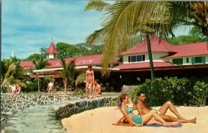 Vacationers Lay in the Sun on the Beach at the Kona Inn Kailua Hawaii Postcard