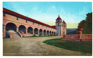 Vintage Postcard 1920s Santa Barbara Mission Building California CA Founded 1786