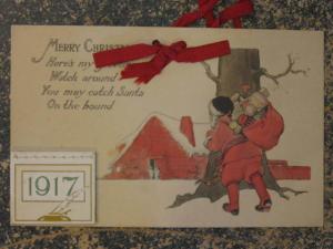 Christmas Hand Colored Santa Claus Ribbon & Calendar Add-On 1917 Postcard myn