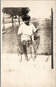 Boy on Velocipede c1920 Leo Jak Jack Possibly Yonkers NY Photo RP Postcard U1