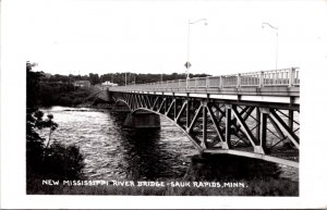Real Photo Postcard Mississippi River Bridge in Sauk Rapids, Minnesota
