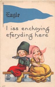 <A2> Michigan Mi PENNANT Postcard 1914 EAGLE I Iss Enchoying Eferding