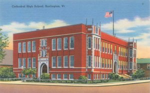 Burlington Vermont Cathedral High School Linen Postcard Unused