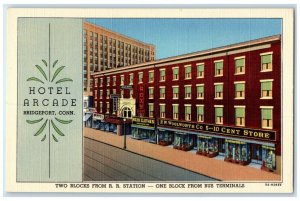 c1940 Two Blocks RR Station Hotel Arcade Bridgeport Connecticut Vintage Postcard