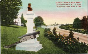 New Westminster BC Simon Fraser Monument Unused Linen Postcard G82