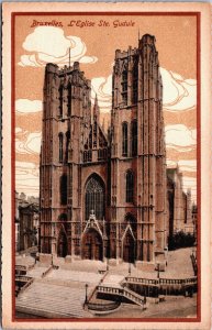 Belgium Bruxelles L'Eglise Ste Gudule Brussels Vintage Postcard C056