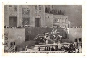 1937 Prometheus Fountain, Rockefeller Center, New York City, NY Postcard