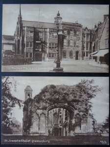 Somerset 2 x GLASTONBURY Market Place & St. Josephs Chapel - Old Postcard