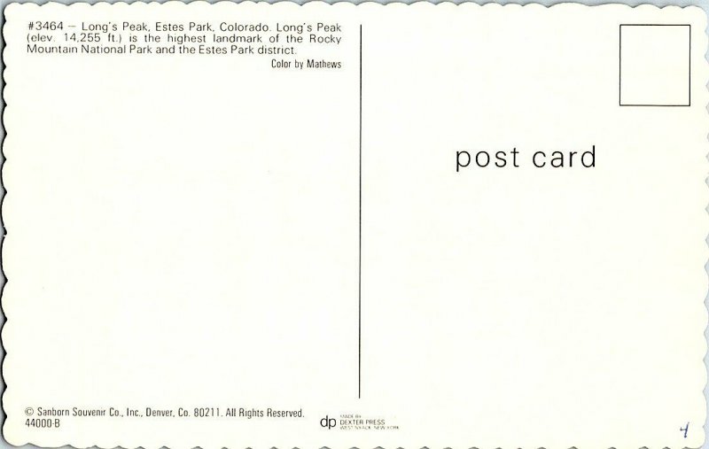 Long's Peak Estes Park Colorado Vintage Postcard Standard View Card 
