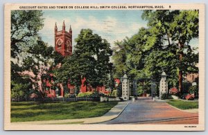 1948 Grecourt Gates & Tower On College Hill Smith Northampton MA Posted Postcard