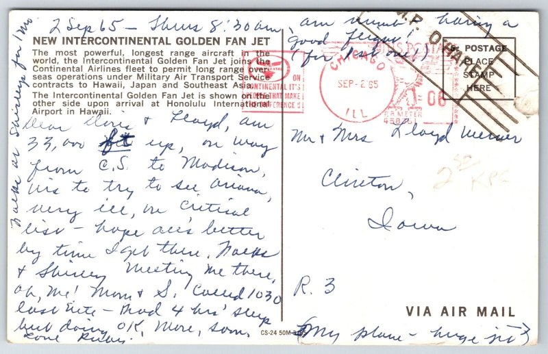 Transportation~New Intercontinental Golden Fan Jet~Postmarked~Vintage Postcard
