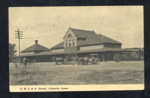 ATLANTIC IOWA RAILROAD DEPOT TRAIN STATION 1908 B&W VINTAGE POSTCARD