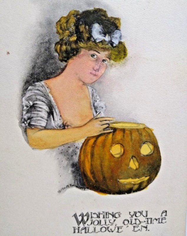 Halloween Postcard May L Farini Victorian Women JOL Hand Painted WS Fisher 1911 