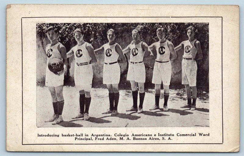  Postcard Argentina Buenos Aires Introducing Basketball Team Players c1920s T3