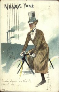 Uncle Sam? Earlier Image NEW YORK Riding Bicycle c1900 French Postcard