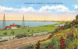 US Coast Guard Station Milwaukee Bay Wisconsin linen postcard