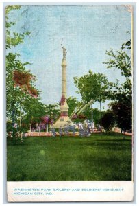 1909 Washington Park Sailors and Soldiers Monument Michigan City IN Postcard