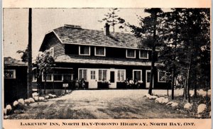1940s Lakeview Inn Norh Bay Highway North Bay Ontario Canada Postcard