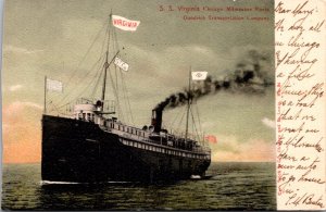 Postcard S.S. Virginia Chicago-Milwaukee Route Goodrich Transportation Company