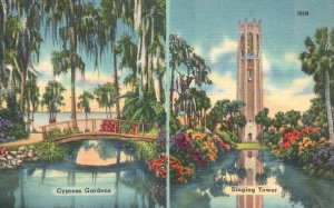 Vintage Postcard 1930's Cypress Gardens Singing Tower Florida Beauty Spots FL