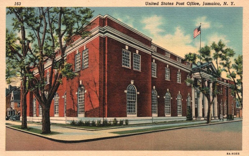 Vintage Postcard United States Post Office Jamaica Brick Building New York NY
