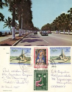 dominican republic, SANTO DOMINGO, Street Scene with Palms, Cars (1965) Postcard