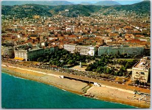 VINTAGE POSTCARD CONTINENTAL SIZE AERIAL VIEW OF THE ENGLISH PROMENADE AT NICE