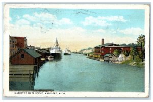 1927 Manistee River Ships Scene Manistee Michigan MI Posted Vintage Postcard