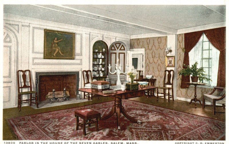 Vintage Postcard 1920's Parlor House Of The Seven Gables Salem Massachusetts MA