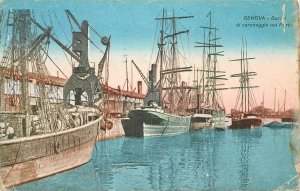 Italy sail & navigation themed postcard Genova sailing vessels harbour dockyard