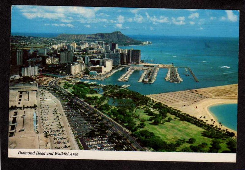 HI Yacht Harbor Aerial View Waikiki Honolulu Hawaii Diamond Head Postcard