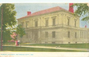 Michigan City Indiana Public Library 1907 Postcard 13 Star Flag Cancel