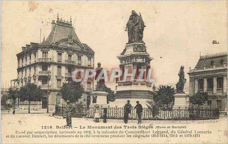 Old Postcard Belfort Monument Three Sleges (Work Barthold) Elevate by nationa...