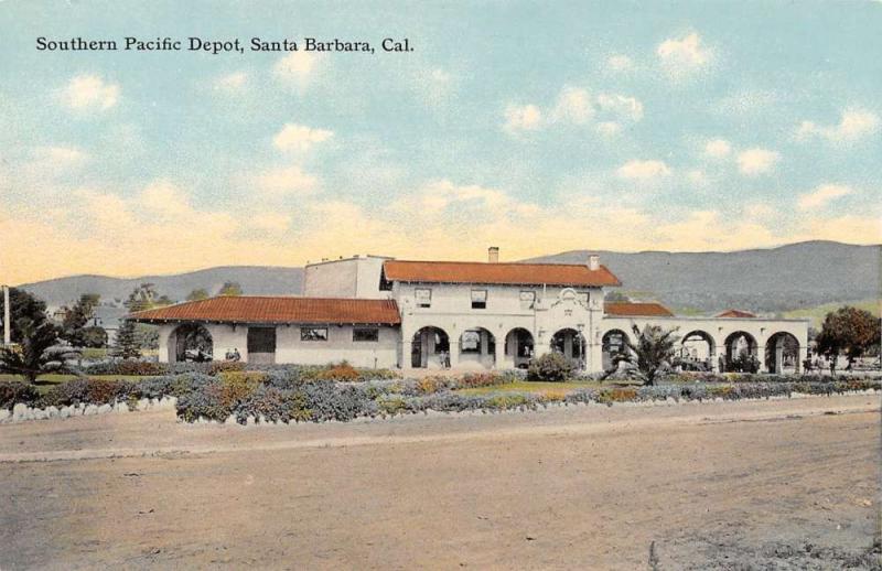 Pair Of Santa Barbara California Southern Pacific Depot RR Antique PCs K26696