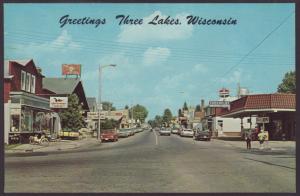 Greetings From Three Lakes,WI Postcard