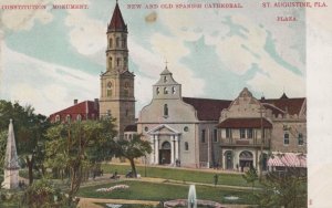CONSTITUTION MONUMENT NEW & OLD SPANISH CATHEDRAL ST. AUGUSTINE FLORIDA POSTCARD