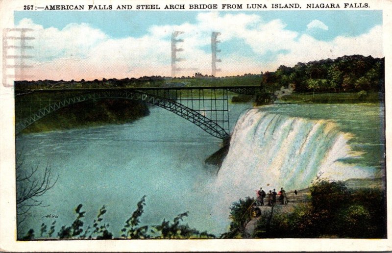 New York Niagara Falls American Falls and Steel Arch Bridge From Luna Island ...