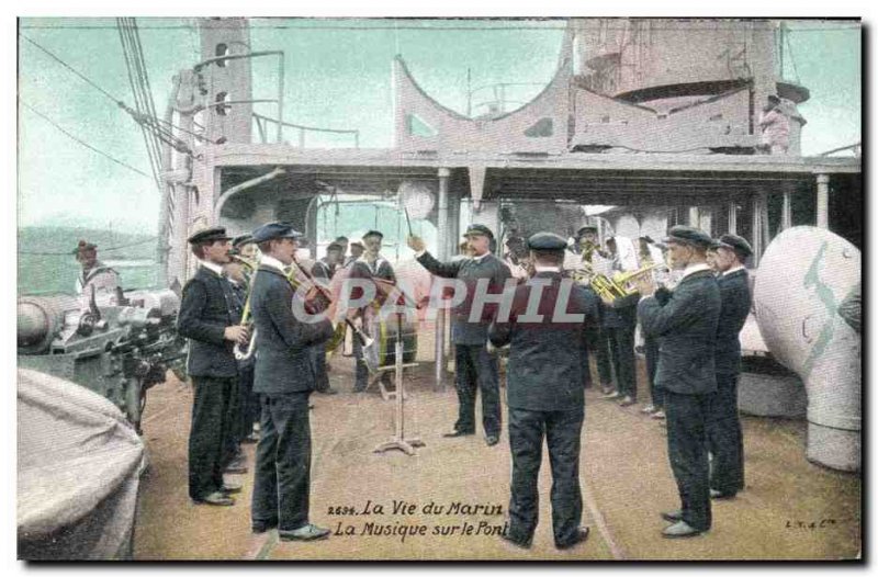 Old Postcard Army Life Marine Music on deck