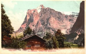 Vintage Postcard Grindelwald Chalet Und Wetterhorn Mountains In Switzerland