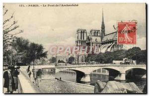 Paris Old Postcard Bridge to & # 39archeveche and Notre Dame